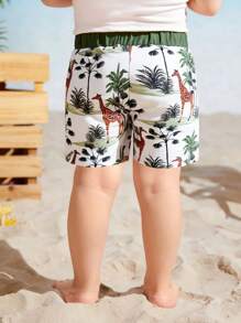 Baby Boy Casual Palm Tree Print Swimming Trunks (Print Randomly) - Green - View 5