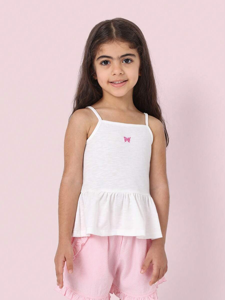 SUMWON Girls Butterfly Peplum Tank Top Summer Sleeveless Camisole Flared Ruffle Layering Basic Undershirt Beach Holiday Casual Wear