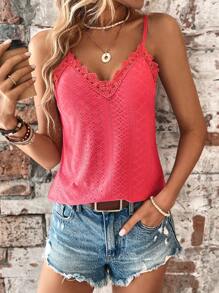 EMERY ROSE Women Contrast Lace Embroidered Camisole Top - Watermelon Pink - View 7