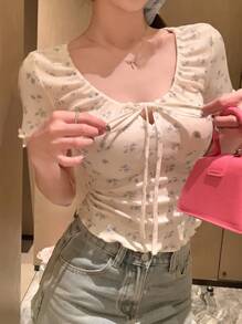 DAZY Summer New Arrival Bow Decor Fitted Ladies T-Shirt, Dating Outfit Cute Tops