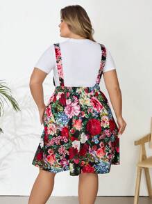 SHEIN CURVE+ Plus Size Retro Floral Suspender Dress (Shoulder Straps Adjustable) With Elegant Floral Pattern, Inner T-Shirt Not Included - Multicolor - View 2