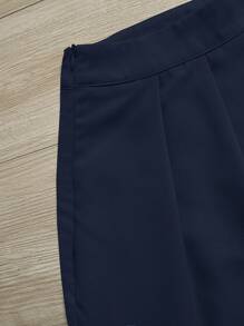 Franclia 2pcs Women Casual Solid Color Linen-Like Fitted Vest And Wide-Leg Shorts Set, Spring/Summer - Navy Blue - View 4