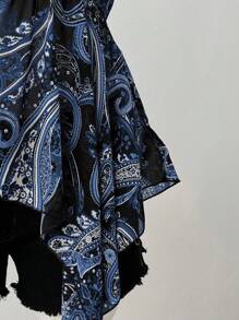 SHEIN SunnyBelle Top canottiera per donna con scollo alla halter, in tessuto trasparente, motivo a patchwork con perline, stile boho, hippie, cowgirl, old money, di taglia curvy