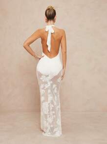 Lumalex Spring Outing Swimsuit Swimwear Swim Cover-Up Bikini Set Summer Swimsuit Swimwear Swim Vacation Elegant Easter Bohemian BOHO Sea Beach Hot Outdoor Richly Layered Wedding Season Banquet Coming Of Age Ceremony Beach Seaside Oversized Keyhole Neck Backless Cut-Out Dress For Ladies,Summer Dresses For Women,White Dresses For Women - White - View 2