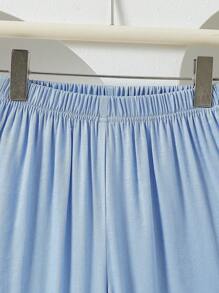 Tween Girl 2pcs/Set Fashionable Flared Pants With Lace And Pearl Decor, Light Blue - White - View 7