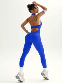 Slayoga Women's Solid Color Hollow Back Casual Fitness Jumpsuit Women Sports Outfit