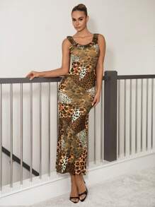 SHEIN Clasi 女士豹纹连衣裙，节日风格，春/夏 - 軍綠色 - 查看 5