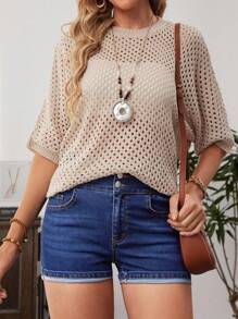 Breezaya Women's Casual Dark Wash Denim Mini Shorts With Zipper Detail And Button Closure - Dark Wash - View 5