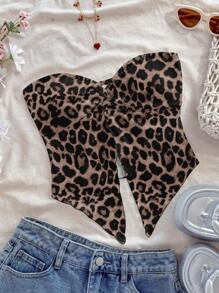 Soleia Casual Resort Style Sexy Leopard Print Graphic Sleeveless Top For Women, Summer Beach Babe Look,Rave Top,Tube Top Suitable For Going Out - Multicolor - View 3