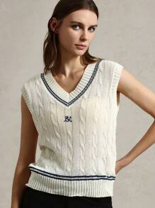 Briarwyn 女士学院风字母刺绣毛衣背心夏季女士商务休闲装 - 彩色 - 查看 4