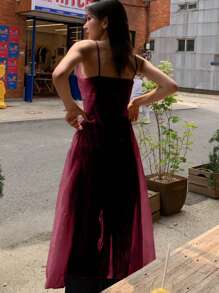 DAZY 女士纹理面料长款白色吊带背心，春夏 - 酒紅色 - 查看 2