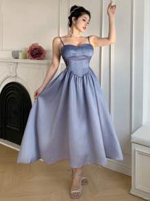 DAZY Ombre Color Sleeveless Pleated Midi Dress For Women