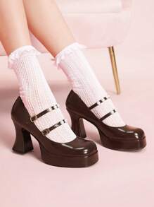 CUCCOO DOLLMOD Women's Black High Heel Platform Mary Jane Shoes, Lolita Style, Cute Increase Height Footwear