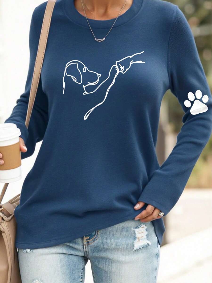 INAWLY 女士手势印花长袖 T 恤图案 T 恤女式上衣适合春季服装