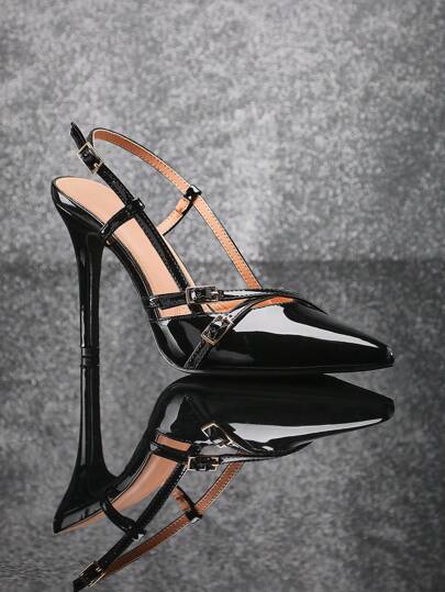 SHUZIA Stilettos minimalistas virales de los 90 - Tacones nude de punta afilada con doble hebilla para trabajo y fiesta de 3,5" de tacón , cómodos y de moda