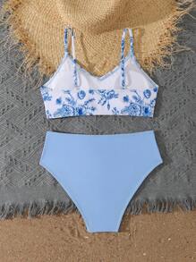 Teen Girls' Floral Print Bikini Set - Blue - View 4