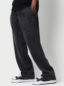 SUMWON Athletic Sweatpants Winter Casual Fleece Jogger Pants Side Pockets Drawstring Waist Elastic Cuffs Loungewear Workout Training Gym Athleisure Streetwear Baggy Fit - Black - View 2