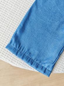 2pcs/Set Baby Girl Spring Summer Elegant Chiffon Mock-Neck Sleeveless Top & Wide-Leg Pants Outfit - Blue - View 8