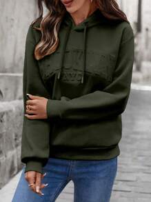 EMERY ROSE Women's Casual Loose Hooded 3D Letter Printed Sweatshirt,Graduation,Teacher,Back To School Pullover Fall - Dark Green - View 3