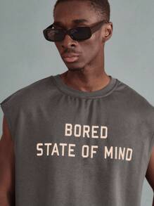 SUMWON Boxy Fit Raw Edge Statement Tank Top Sleeveless Cotton Jersey Workout Gym Athletic Casual Street Style Urban Fashion Muscle Tank - Grey - View 5