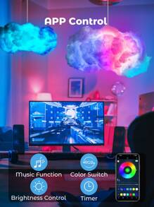 Teckwe 臥室雲朵 LED 燈，多色創意夜燈套件，App 音樂同步，最酷的臥室天花板裝飾，適合成人與兒童的現代家居裝飾 - 白色 - 查看 4