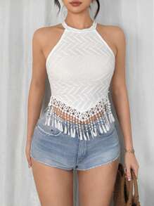 Islaluna Vrouwen Vrijetijdsvakantie Fringe Textuur Asymmetrische Zoom Camisole