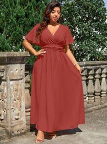 Cravure Vestido largo de unicolor estilizador de cintura, para el atuendo de mujeres de talla grande para Navidad - Color caoba - Ver 6