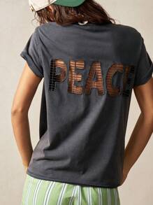 Bohemela Áo thun dệt kim cổ tròn tay ngắn màu trơn dành cho nữ - Màu xám đen - Xem 2