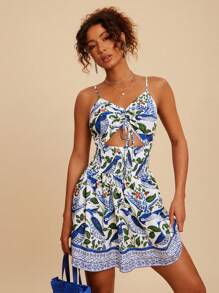 Travachic 女士度假编织花卉印花细肩带短连衣裙，春夏 - 彩色 - 查看 5