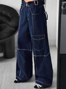 SHEIN ICON Y2k Women's Going Out Low-Rise Cargo Pocket Flared Leg Casual Jeans