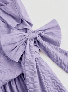 SHEIN MOD Vestido corto asimétrico de cuello con lazo en color morado, para verano - Morado - Ver 4