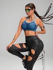 Innovista Seamless High Support Sports Bra For Women,Dark Blue Zebra Animal Print,Strappy Adjustable Straps,Breathable Mesh Quick Dry,Summer Gym Athleisure Yoga - Navy Blue - View 6