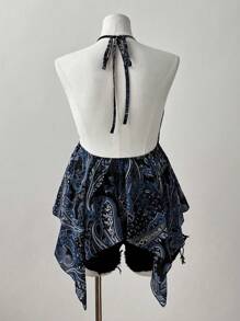 SHEIN SunnyBelle Top canottiera per donna con scollo alla halter, in tessuto trasparente, motivo a patchwork con perline, stile boho, hippie, cowgirl, old money, di taglia curvy