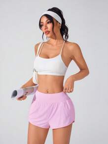 SHEIN Sports 宽松防闪光运动短裤，适合跑步、健身、瑜伽 - 粉色 - 查看 3