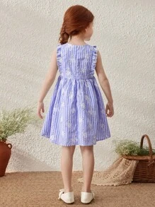 Blossori Robe bleue élégante à broderie florale sans manches pour jeunes filles, printemps/été - Multicolore - Voir 2