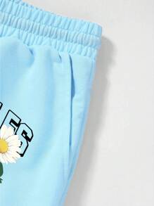 Manfinity EMRG Men's Letter & Daisy Print Drawstring Waist Casual Shorts - Blue - View 3