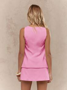 MISSGUIDED Set de rochii mini cu nasturi din față, îmbrăcăminte de vară, din două piese, vestă asimetrică, stil, potrivire, fustă scurtă, îmbrăcăminte, club de petrecere, seară - Roz - Vizualizare 2