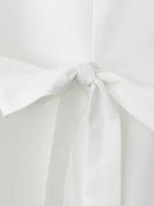 SHEIN Clasi 女士纯色圆领短袖腰系带休闲衬衫 - 白色 - 查看 4
