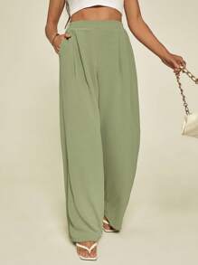 SHEIN Tall Women's Basic Holiday Wide-Leg Trousers, Suitable For Summer, Light And Comfortable, Suitable For Vacation