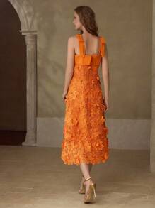 MOTF PREMIUM Vestido con detalles de lazo y aplicaciones de flores - Naranja - Ver 5
