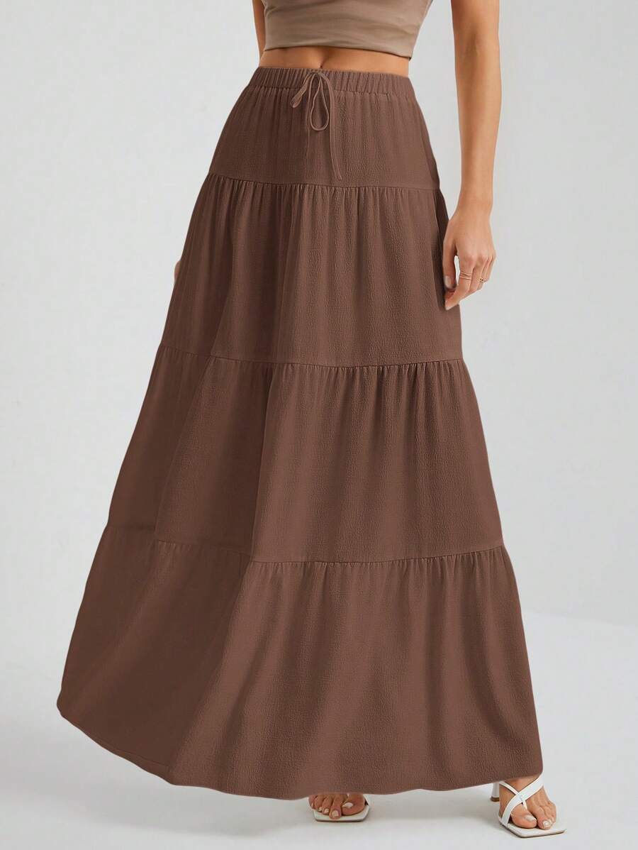 SHEIN Tall White Woven Women's Large Hem White Lining Skirt, Suitable For Vacation And Going Out