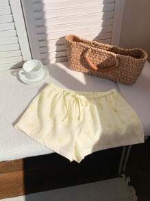 Comfortcana 女士腰带休闲黄色条纹休闲短裤 - 黃色 - 查看 4