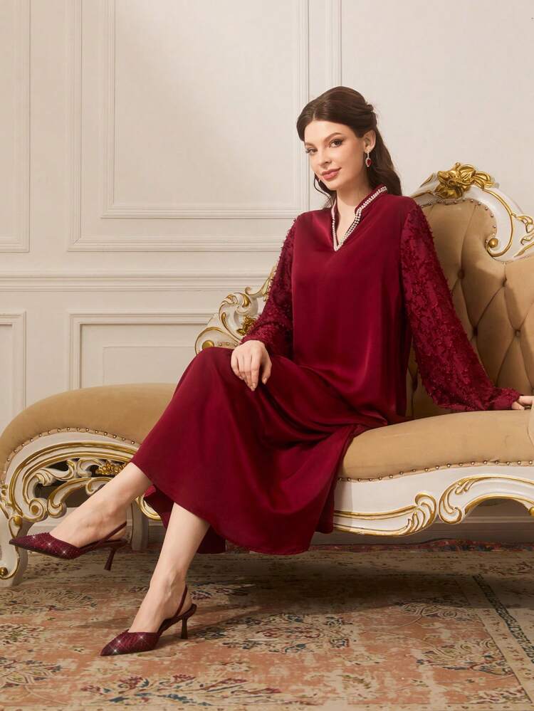 CUCCOO TILAWA Fashionable Wine Red Mesh Rhinestone Pointed Toe High Heels, Suitable For Commute, Dates, Parties, Weddings And Vacations For Christmas