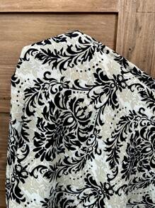 SHEIN LUNE Plus Size Women's Paisley Black And White,Summer,Boho,Elegant,Tea Party Shirred Cap Sleeve Cinched Waist Ruffle Hem Dress Graduation Beach Vacation - Multicolor - View 9