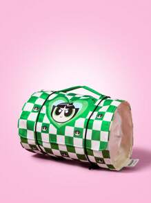 THE POWERPUFF GIRLS X SHEIN Cute Checkered Buttercup Pattern Makeup Bag - Green - View 4