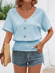 SHEIN LUNE 女式夏季假期休闲纯色蝙蝠袖衬衫