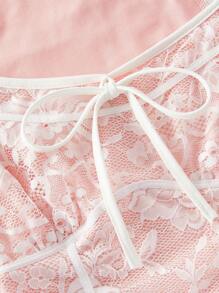 SHEIN MOD Women Square Neck Pink Lace Bow Ruffle Sleeve T-Shirt - Pink - View 3