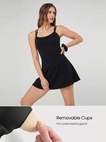 GLOWMODE FeatherFit™-Air Peekaboo Knotted Y Back V Neck Peekaboo Dress With Built-In Shorts Low Impact Yoga Daily Removable Cups Spring Summer