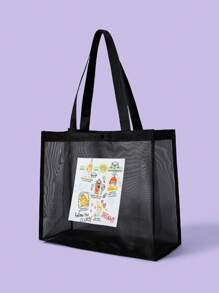 SCOOBY-DOO X SHEIN Cartoon Print Women's Large Capacity Tote Bag - Black - View 3