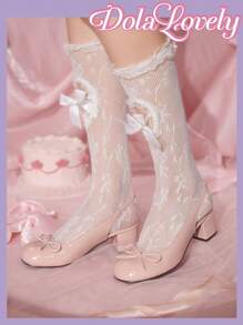 Dola Lovely Bow Decor Mary Jane High Heel Shoes, Elegant Ladylike Pumps - Baby Pink - View 4